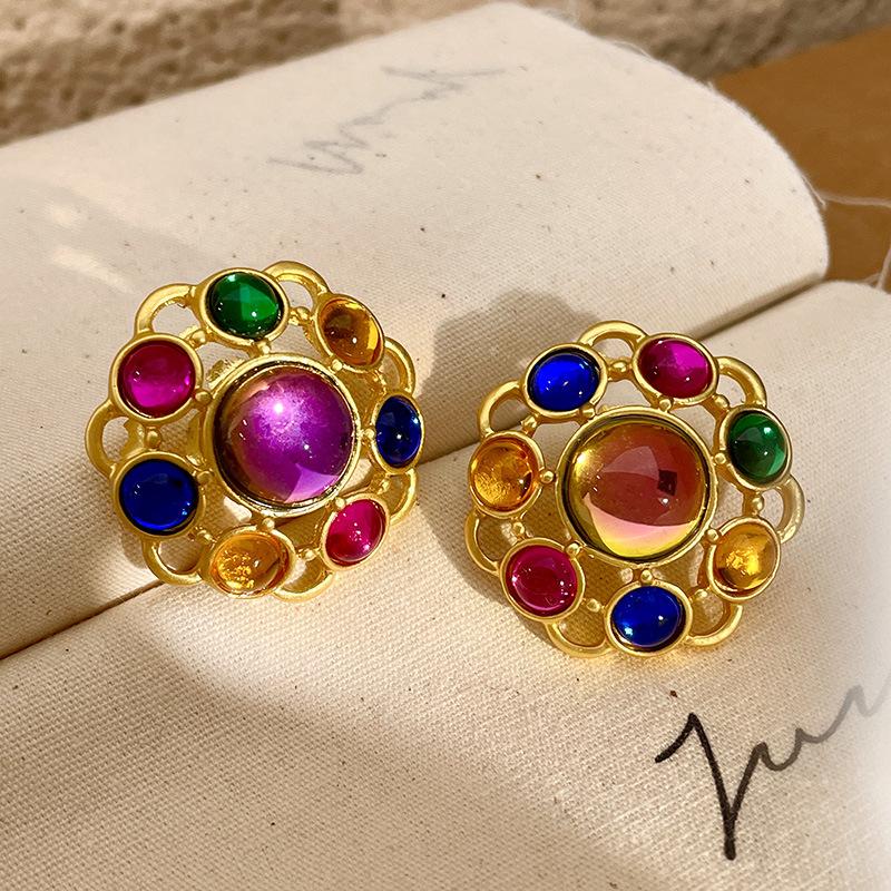 Fashion Classic Pink Color Crystal Enmale Earrings For Women Girls Exquisite Design Pendant Flower Ear Rings Jewelry Accessories