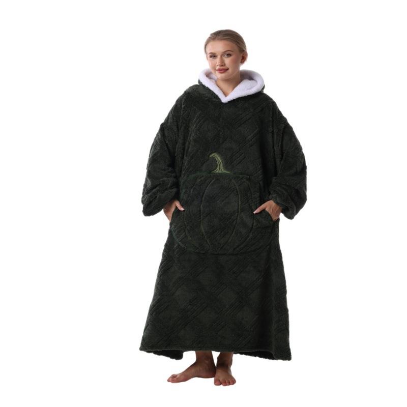 Wearable Blanket Hooded Robe for Women and Men Oversized Winter Warm Flannel Sweatshirt Blanket Hoodie Thick Fleece Blanket with Sleeves and Pocket