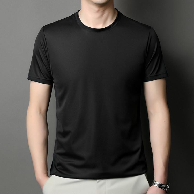 Brand 2025 Men's High-End Ice Silk Crew Neck Short Sleeve T-Shirt - Solid Color, Advanced Texture, New Summer Edition