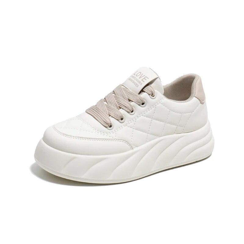 Women's White Walking Casual Sneakers Comfortable Female Students Elevator Comprehensive Sports Leather Shoes Breathable