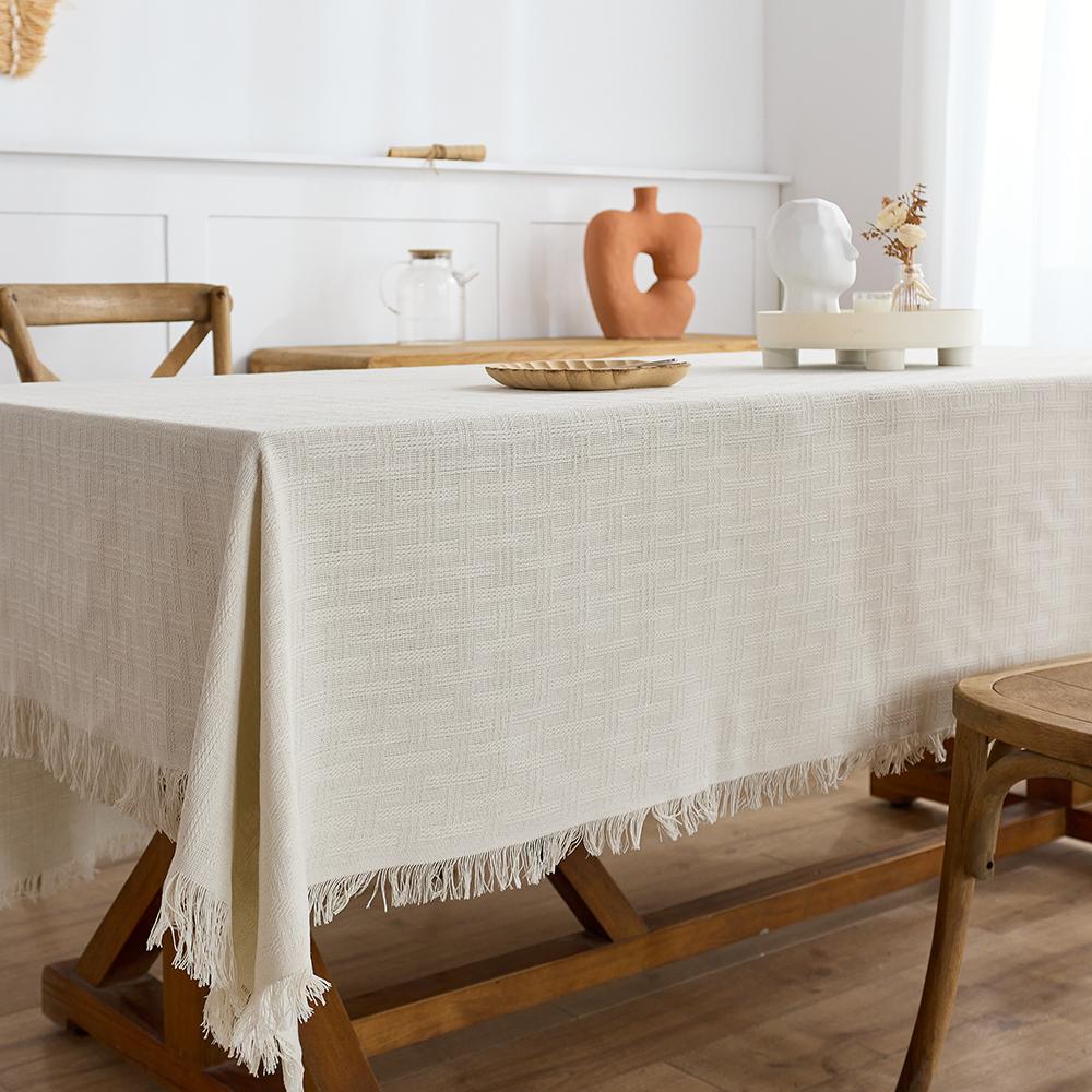 Autumn Cotton Linen Tablecloth Farmhouse Tablecloths Grey Burlap Table Covers with Tassel for Kitchen Dinning Picnic Wedding