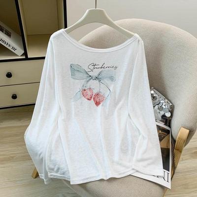 La Chapelle Butterfly Print Off-Shoulder Long Sleeve T-Shirt