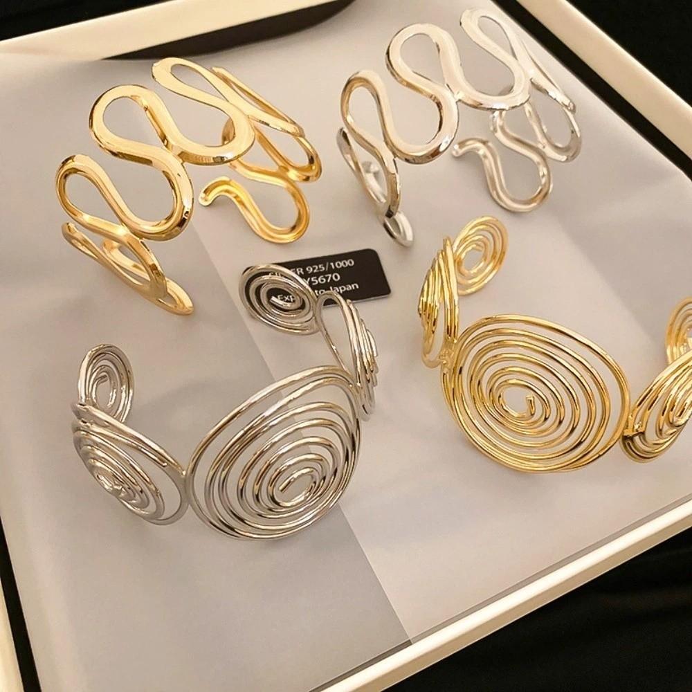 S/Round Shape Irregular Wide Bracelet Wave Opening Retro Hand Ring Zinc Zinc Alloy Wide Opening Bangle Gift