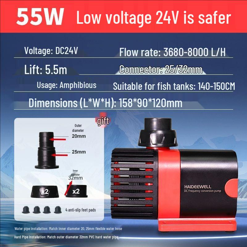 Haidiweil Silent Submersible Water Pump: Variable Frequency, Bottom Suction, High Flow, Amphibious for Aquarium & Fish Pond