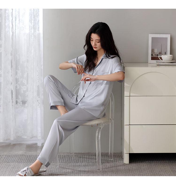 Women's Ice Silk Short Sleeve Pajama Set