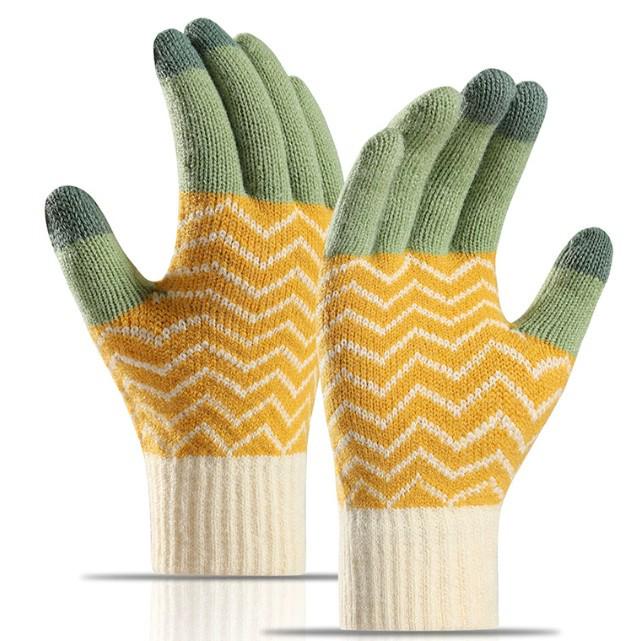 

Striped Wool Fingerless Winter Gloves with Touchscreen Fleece Lining for Cycling