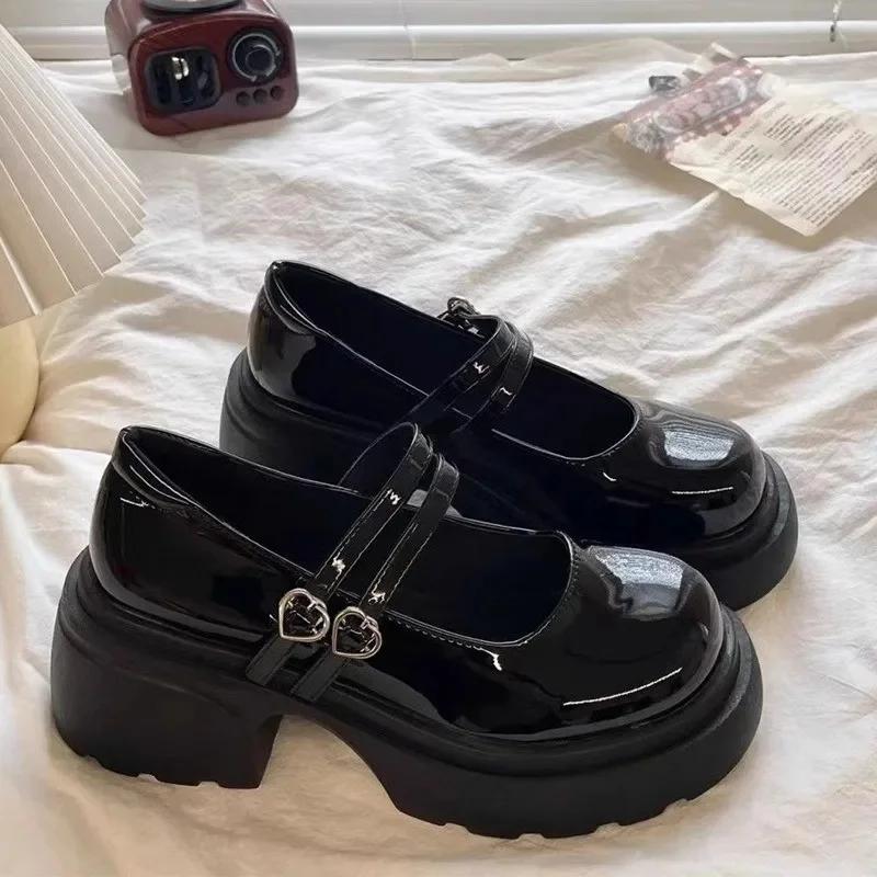 Women's Autumn New Style High Heel Boots with One-Piece Strap Cute Student Mary Jane Shoes Comfortable Polyester Material  Mujer