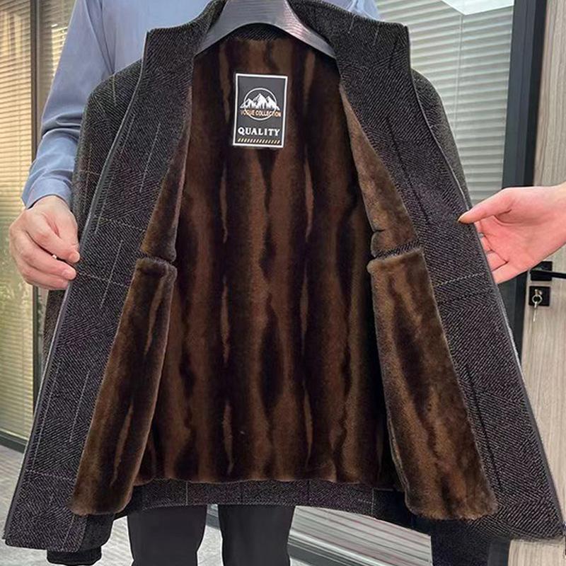 Winter Jacket Men's Plus Velvet Thickened Stand-up Collar Jacket Men's Dad Wear Loose Casual Warm Top Zipper