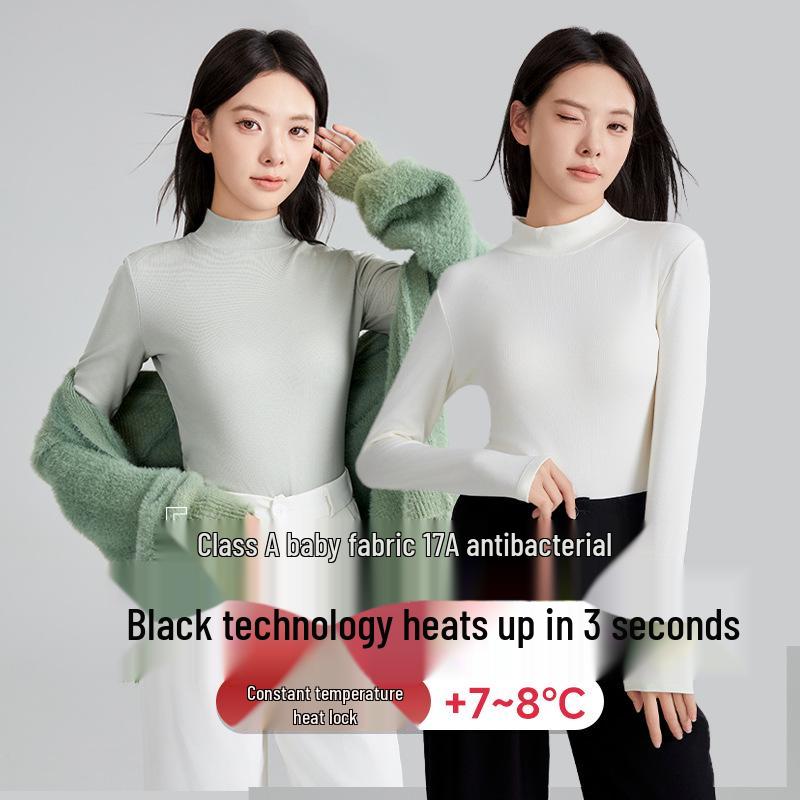 

Women s Spring Wool Turtleneck Base Layer in German Velvet - Warm Half High Neck Top L [Recommended Weight 120-135 lbs]