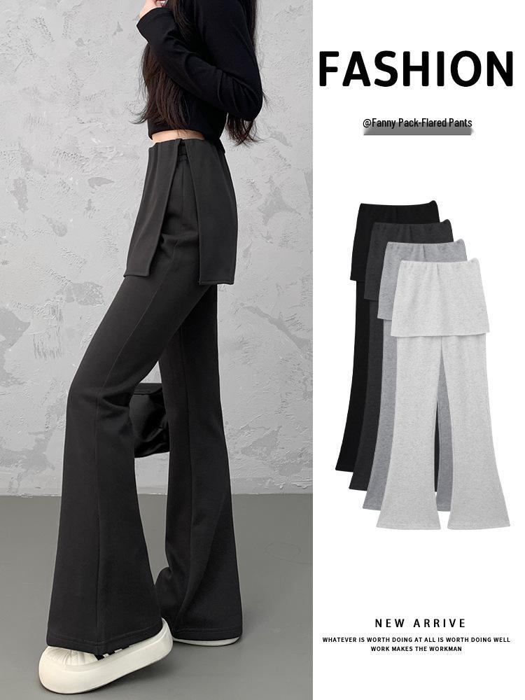 Women's High-Waisted Wide-Leg Flared Pants, Slimming Drapey Casual Look