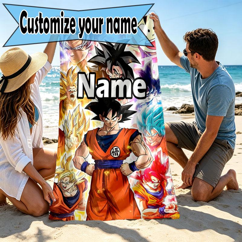 Custom Name Personalized DRAGON BALL Print Beach Towel, for Trip Camping Beach Party Home Decor, Birthday Gift for Family & Friends