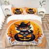3pcs Black Pumpkin and Cat Quilt Cover Set - Soft & Comfortable Polyester Fabric, All-Season Comforter Set For 1 Quilt Cover & 2 Pillowcases
