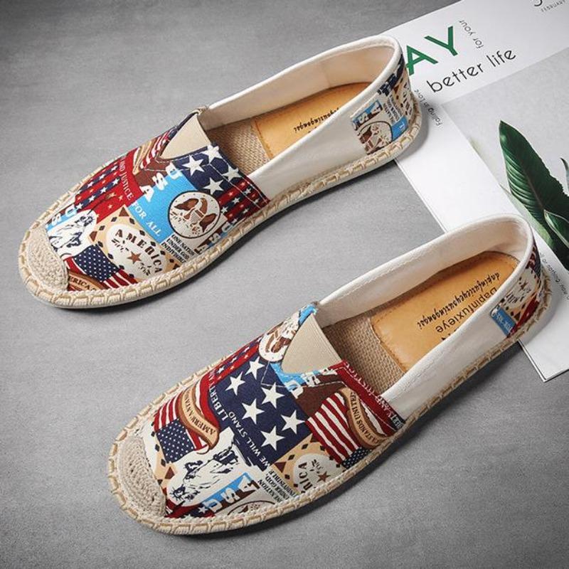 Fashion Summer Linen Breathable Casual Flats Shoes Mens Espadrilles Loafers Fashion Men Canvas Shoes Fisherman Shoe Driving Footwear