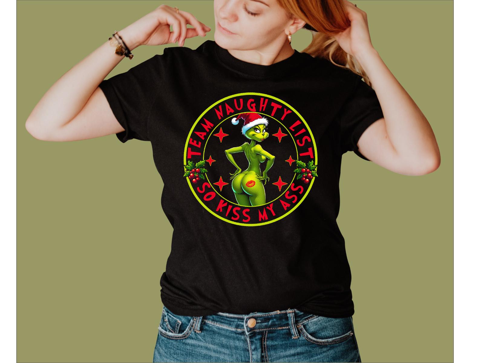 XMAS NAUGHTY LIST KISS MY ASS T-SHIRT L