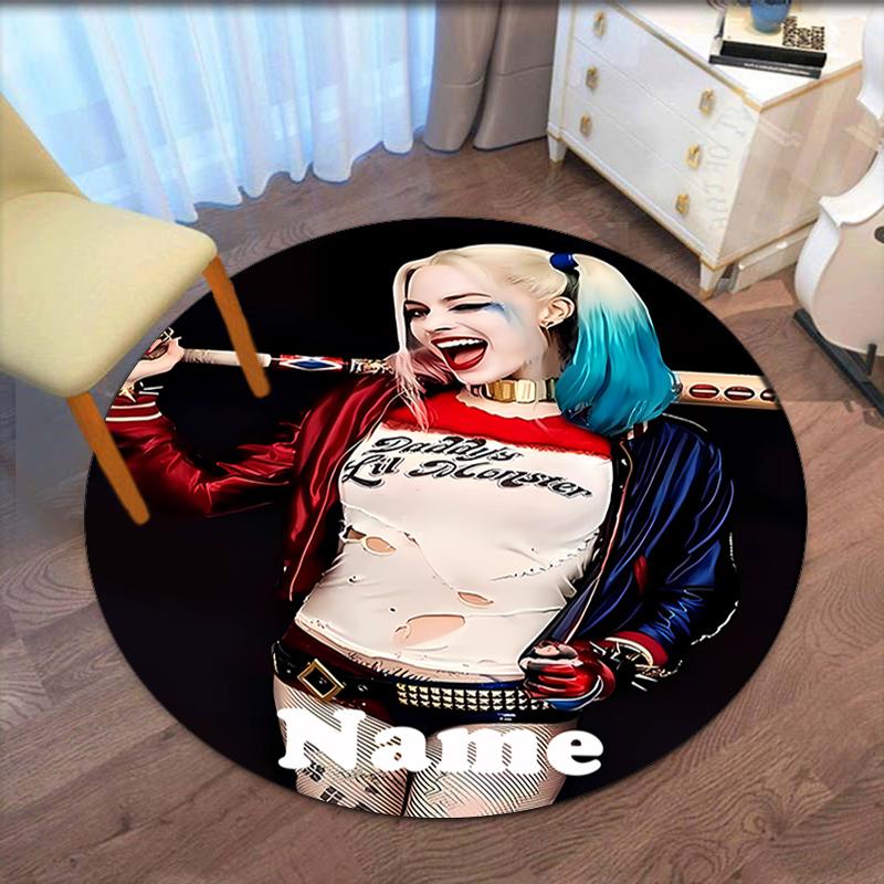 Custom Name Harley Quinn Printed Round Rug Carpet Chair Rug Area Rug Entryway Doormats,for Office Chair Living Room Bedroom Kitchen Room.