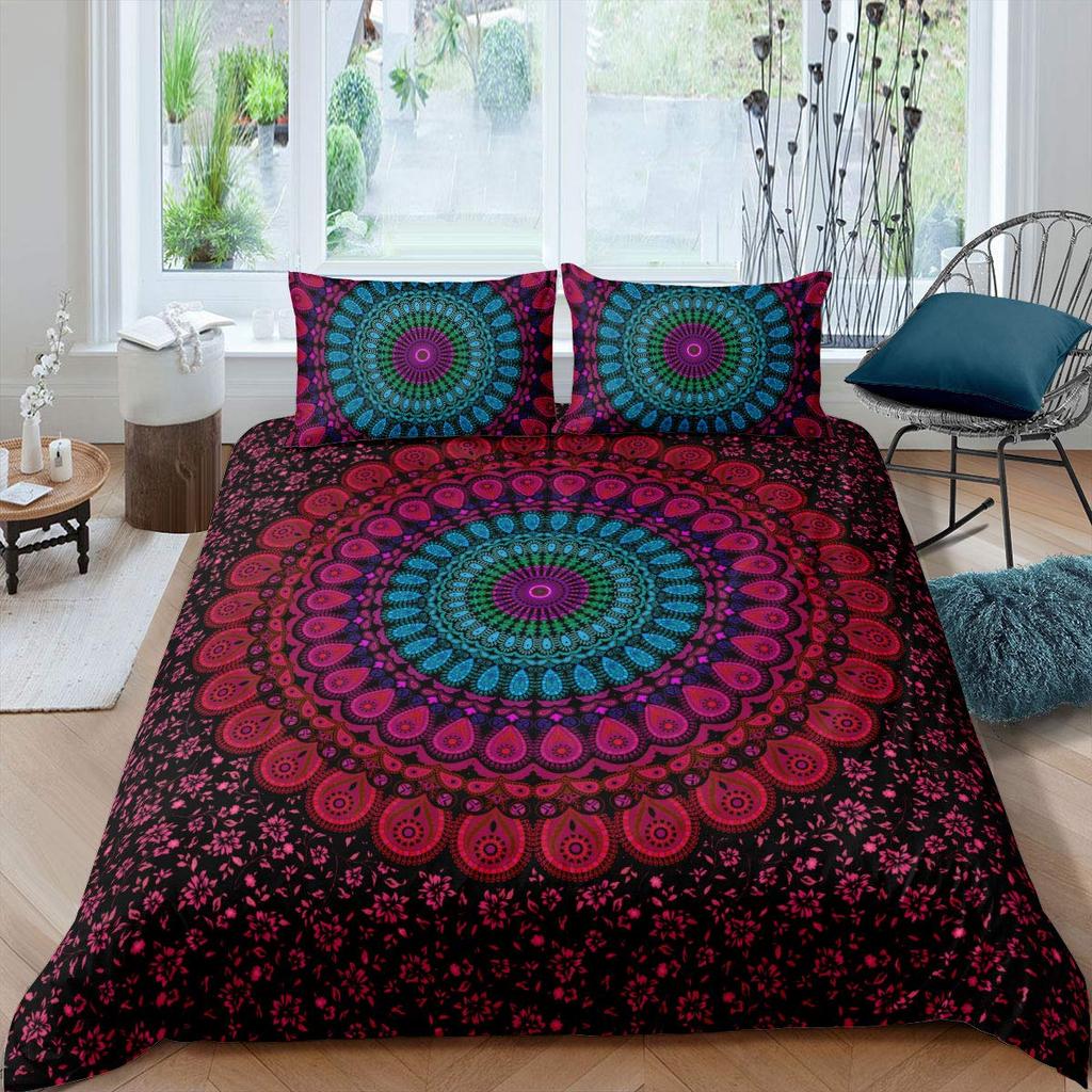 Mandala Purple Galaxy Duvet Cover Boho Chic Petal Flower Bohemian Meditation Gypsy Hippie Floral Exotic Retro Decor Women Gifts