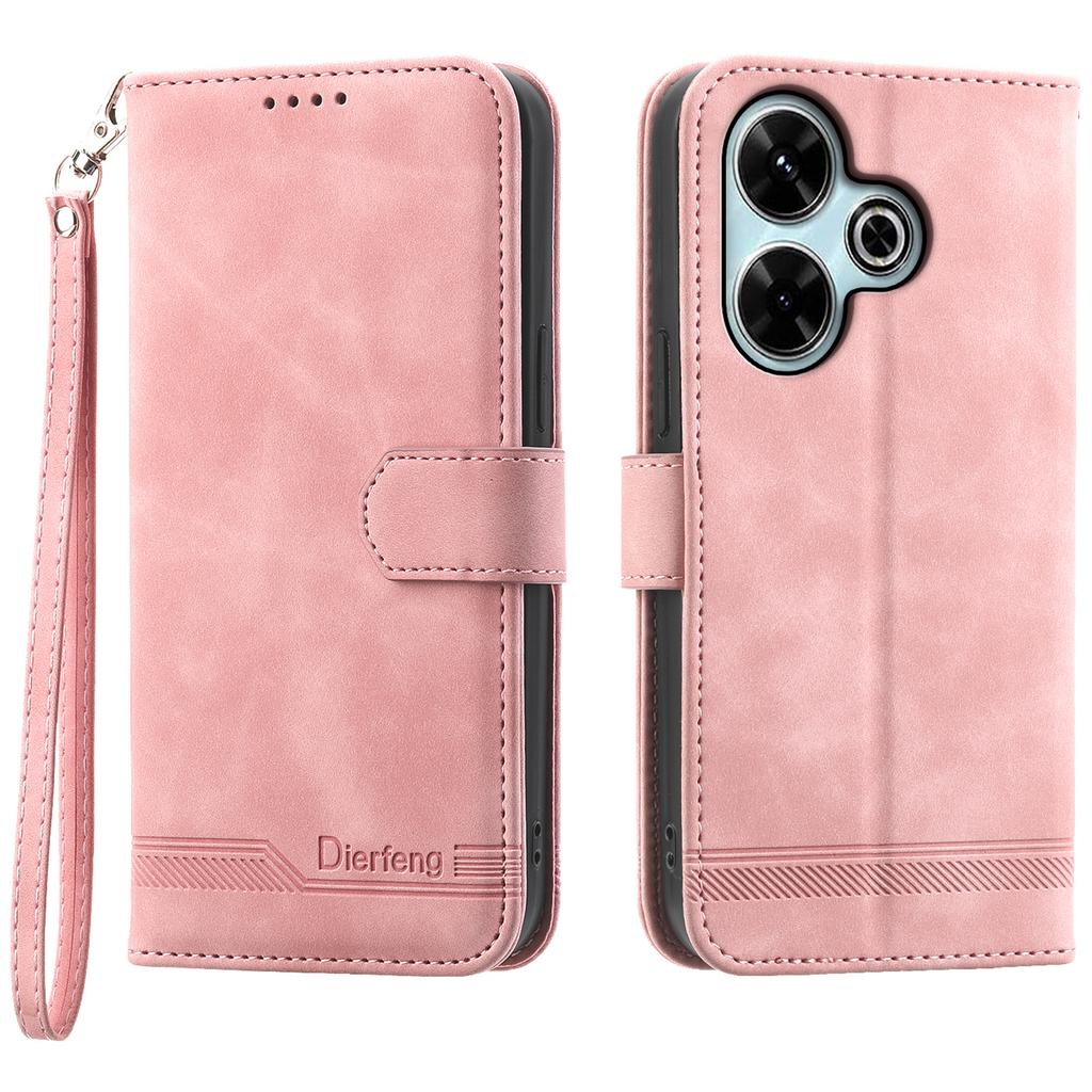 DIERFENG DF-03 Pour Xiaomi Redmi 13 4G/5G/Note 13R 5G/Poco M6 4G Étui en Cuir Portefeuille Housse de Téléphone