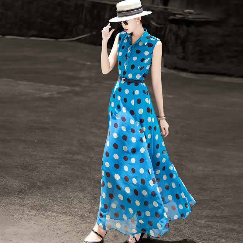 Lansere Women s Polka Dot Sleeveless Chiffon Shirt Dress S
