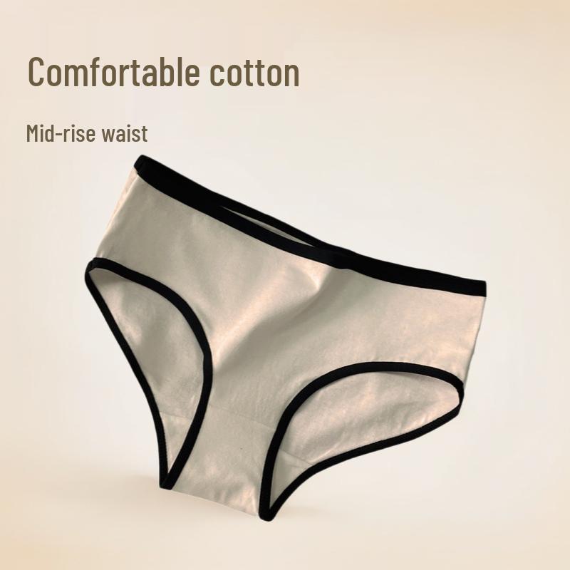 Sporty Minimalist Women's Mid-Rise Black & White Cotton Triangle Underwear