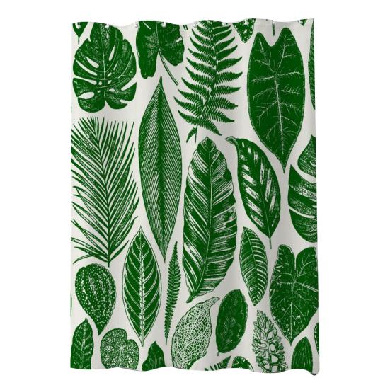 Waterproof Shower Curtain with Hooks Exquisite Pattern Quick-drying Plants Print Shower Curtain Decoration Bathroom Supplies