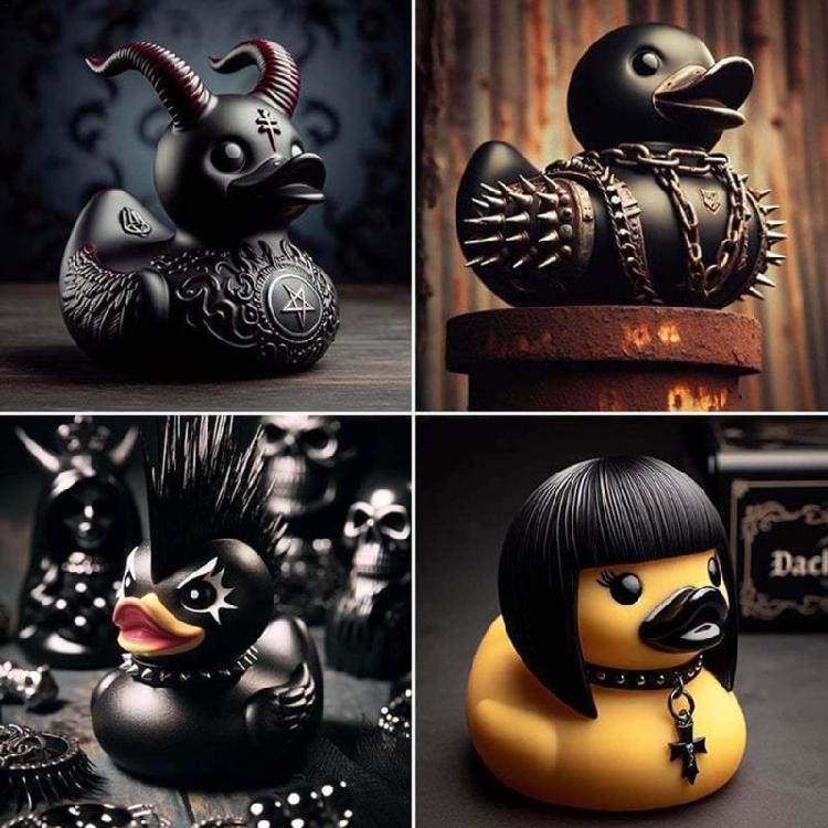 Duckieville Scultura di Anatra Statuetta Fatta a Mano Statua Anatra Punk e Rock Statuetta di Anatra Satanica