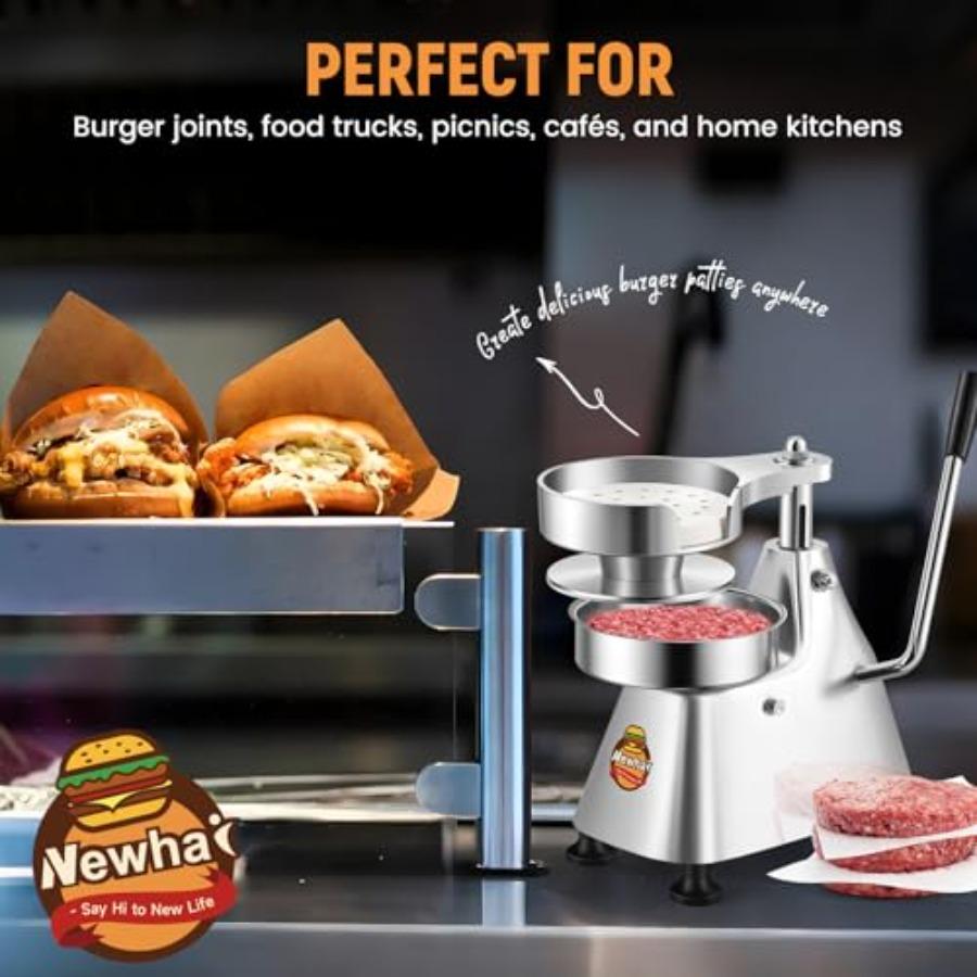 5-inch Commercial Burger Patty Maker Stainless Steel Hamburger Press with 400 Pcs Patty Papers for Beef Pork Chicken Patty in S