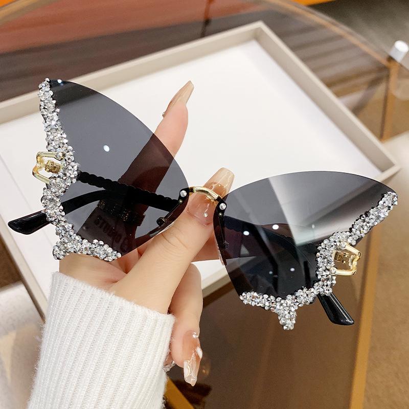 Cross-Border Butterfly Rhinestone Frameless Sunglasses - Women's Fashion, Exaggerated Celebrity Style
