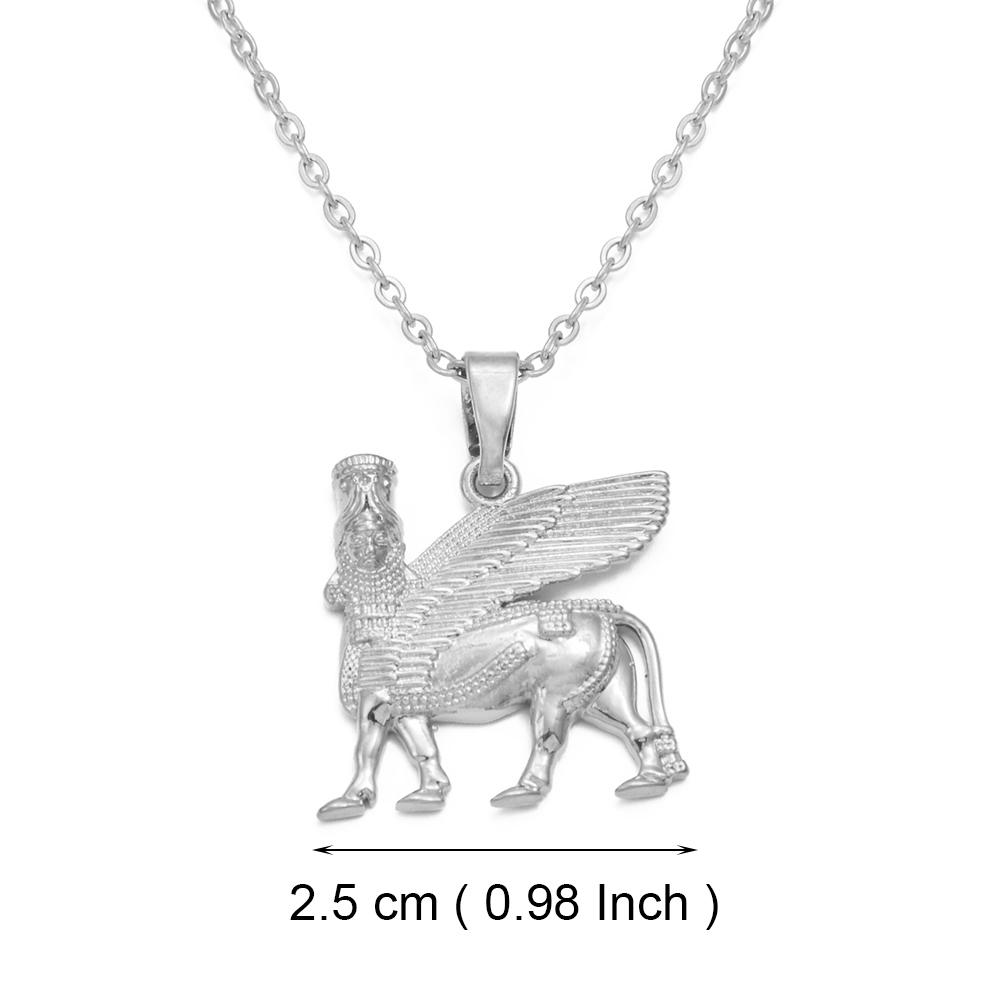 Anniyo 2.5CM Ashur Pendant Necklaces Lama,Lamma,Winged Bull Lamassu is an Assyrian Protective Deity Jewelry #343906 Pendant Chain&45cm or 17.7 Inches