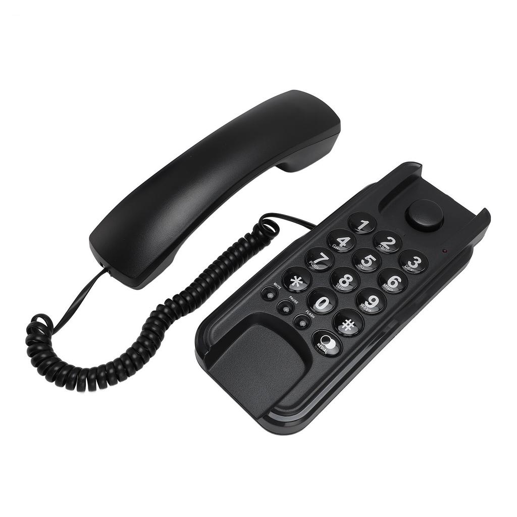 Wall Mount Phone Corded Volume Adjustable Ringer Redial Wall Telephone for Hotel Office Black