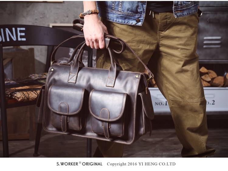 Men's Genuine Leather Crazy Horse Briefcase & Messenger Laptop Bag