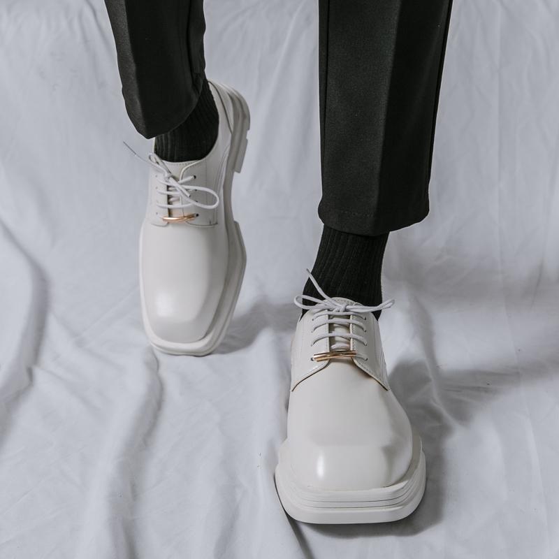 British Style Men Stylish Square Toe Casual Leather Dress Office Shoes Antiskid Thick Bottom Oxford Shoes Lace Up Luxury Shoes