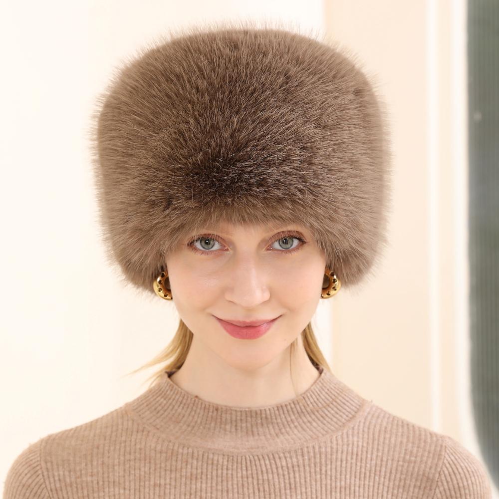 Fashion Women Bucket Hat Flat Top Fox Fur Plush Winter Hat Warm Thickened Ear Protection Windproof Outdoor Hats For Women