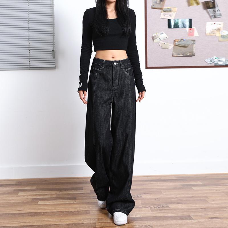 Women's High-Waist Denim Wide-Leg Jeans - Summer 2025, Slim Fit, Lightweight, Loose Straight Pants