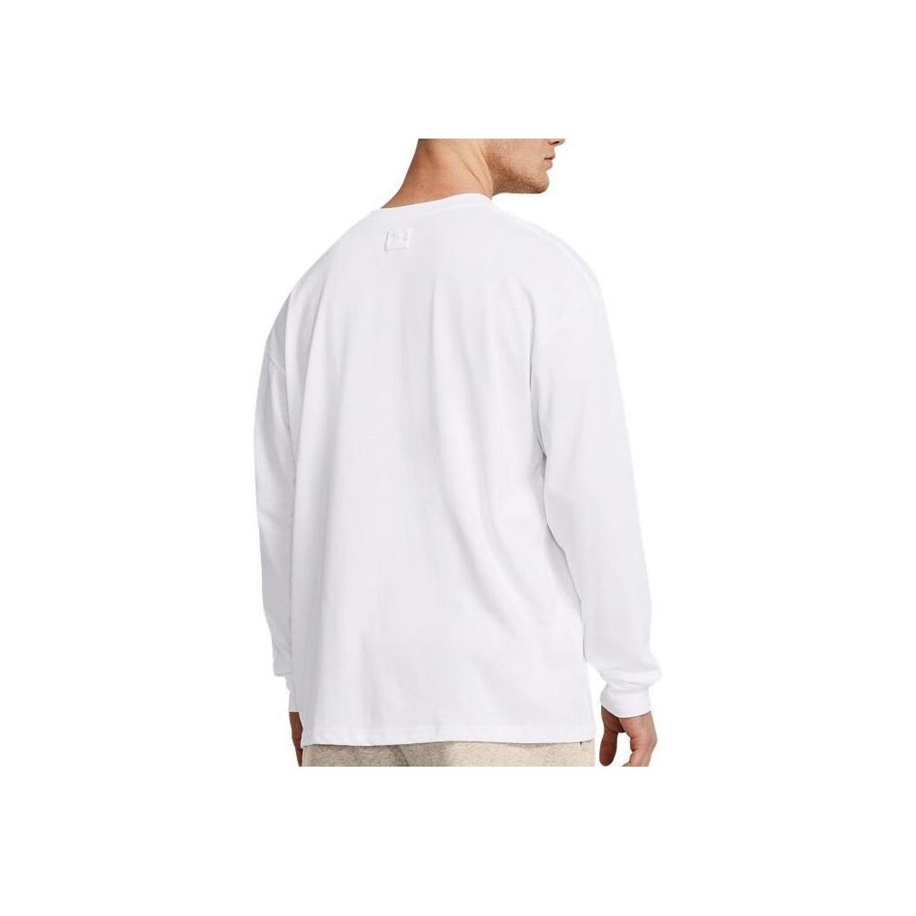Under Armour Solid Color Casual Heavyweight Training Long Sleeve Drop Shoulder T-Shirt Men Tops White 1382890-100