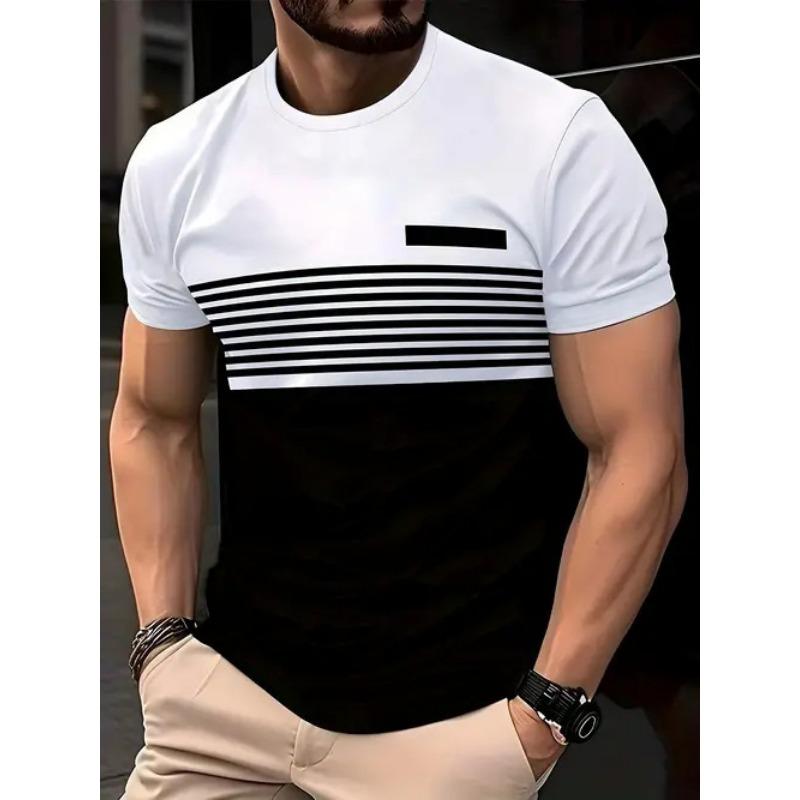 Summer Round Neck 3D Contrast Color Print Top Fashionable Casual Short Sleeved Men's T-shirts