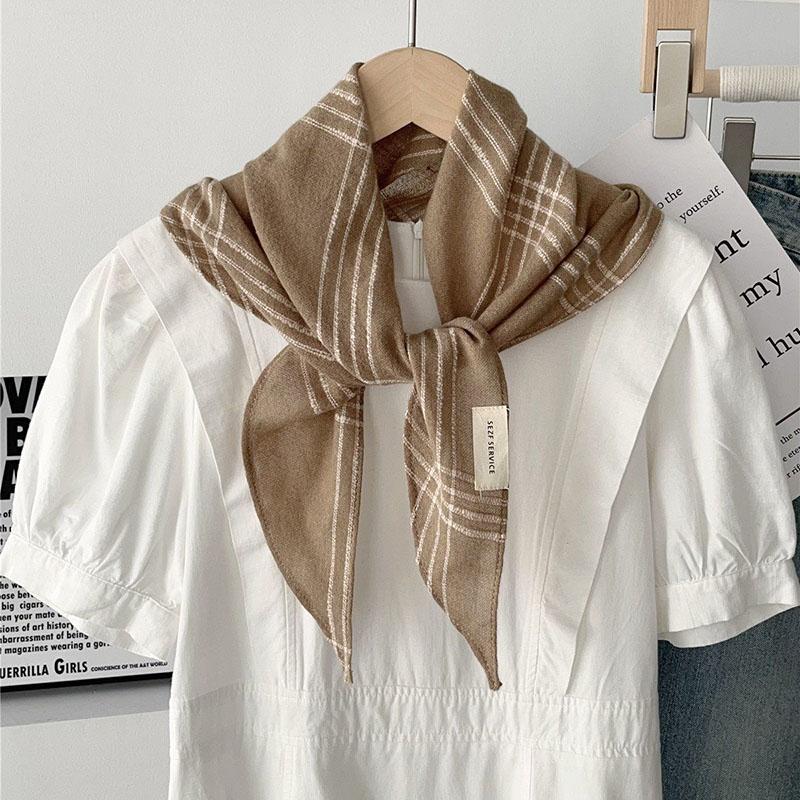 Retro Checkered Diamond Shaped Scarf For Women Korean Versatile Headband Warm Neck Scarf Decor Multifunctional Fart Curtain