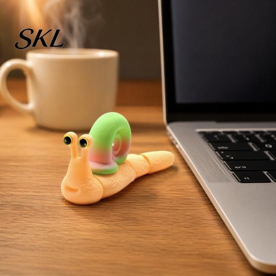 Colorful Snail Sculpture 3D Printed Figurines, Articulated Toy, Movable Joints Animal Twist Segmented Structure Toy Fidgety for Home Office