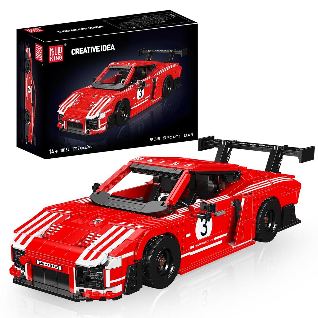 Mould King 10167 Red Racing Car Assembly Model, Classic Sports Car Building Block Kit, for Kids and Adults Ages 14 and Up (1717 Pieces)
