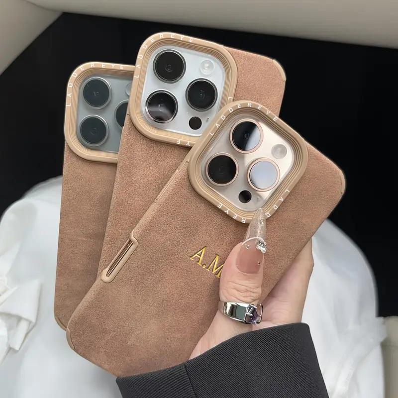 Personalized Customizable Initials Name Case For iPhone 17 16 15 14 13 12 11 Pro Max Plus Matte Suede Soft Leather Cover