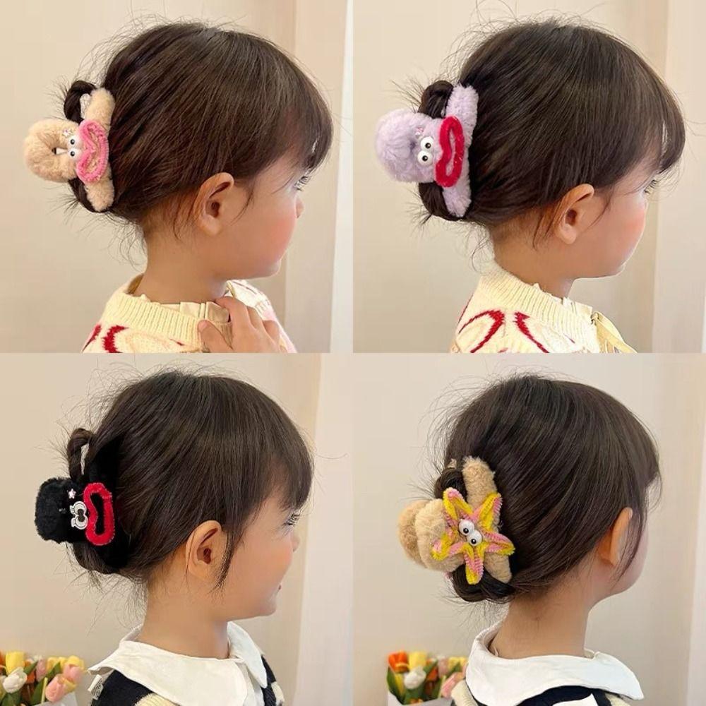 

Заколка для волос с большими глазами и крестом в форме акулы, зимняя заколка для волос со звездой, милый плюшевый коготь для волос на каждый день