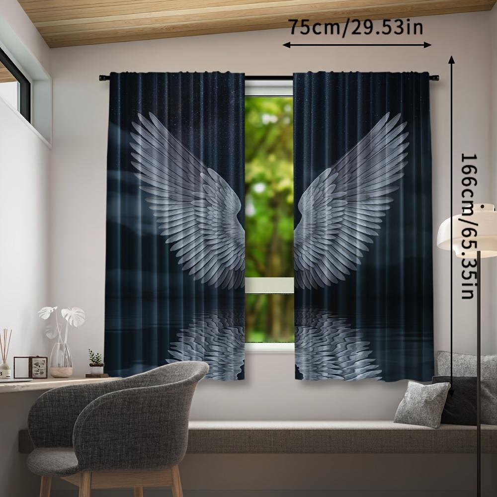 2pcs Angel Wings Starry Sky Blackout Curtains, Woven Polyester Pongee, Semi-Sheer Roller Embossing, Rod Pocket, Machine Washable