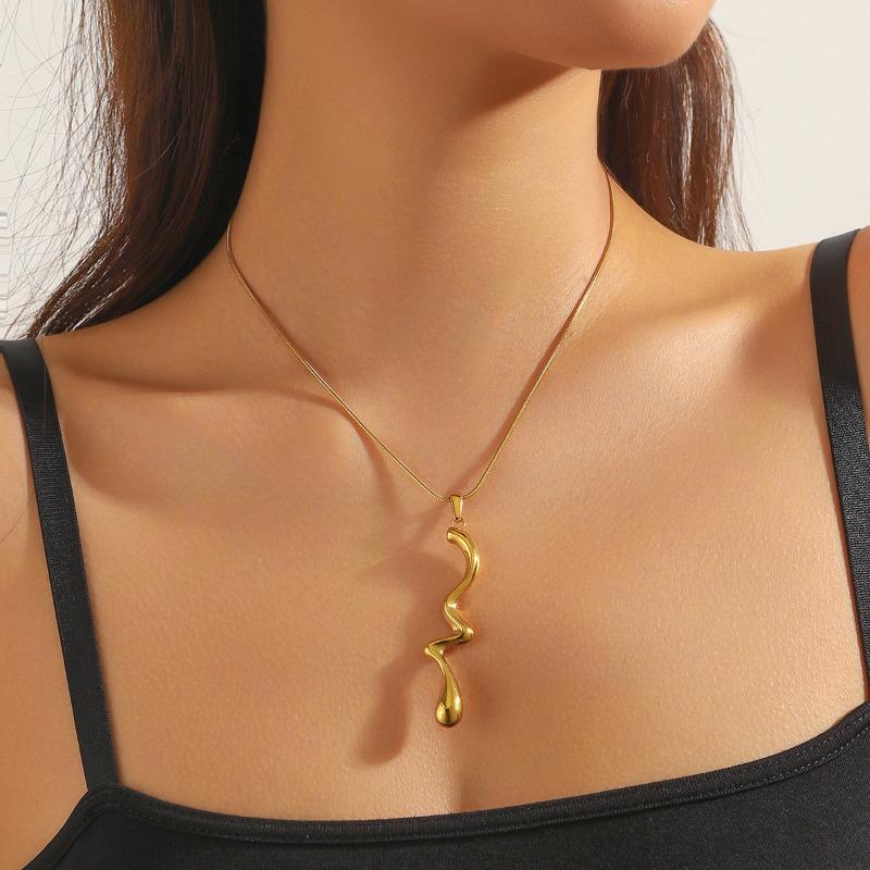 Gold Snake Chain Abstract Wave Drop Necklace