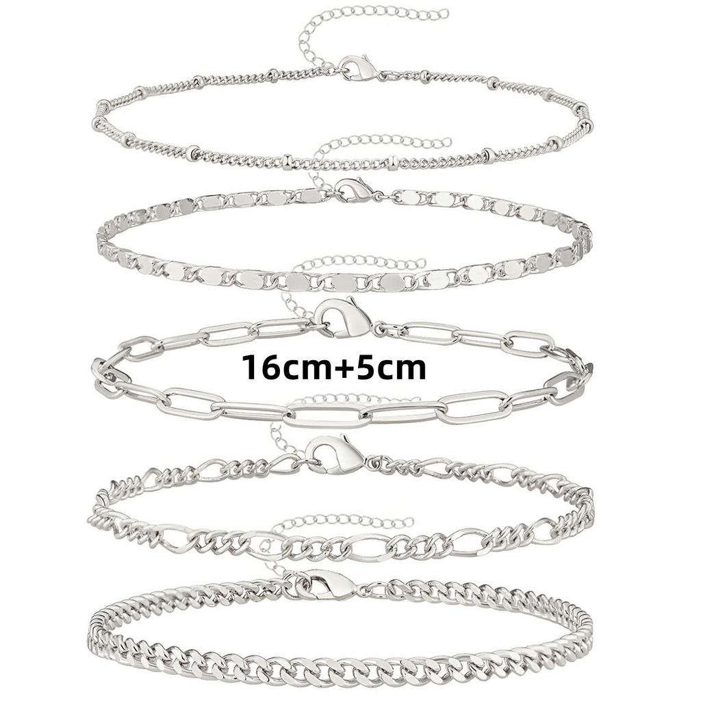 Fashionable Five-Piece Metal Chain Bracelet Set - Personalized European and American Style