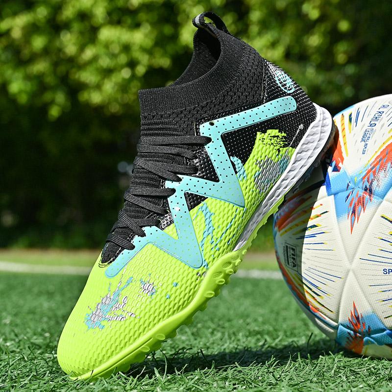 34-45unisex Football Shoes High-top Elastic Sock Mouth Rubber Soft Bottom TF Football Shoes Children Training Football Boots