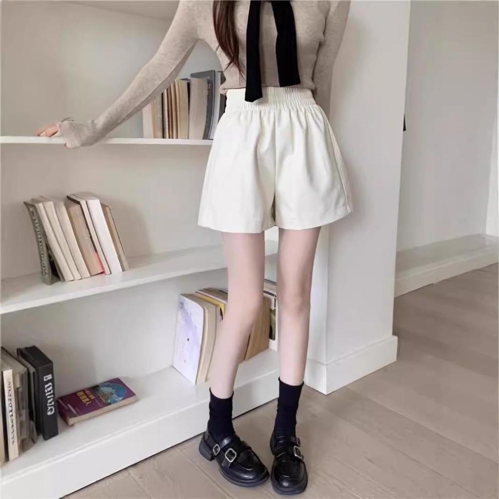 Women's PU Leather High-Waist Slimming Wide-Leg Shorts - 2025 Autumn/Winter Fashion