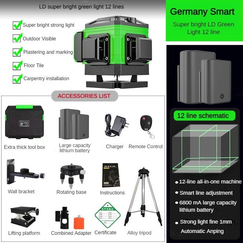 8/12/16 Line Green Automatic Leveling Instrument High Precision Infrared Waterproof  Multifunction Measuring Tool Green Laser Level