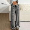 Comfortable Pants Women Casual Wide Leg Trousers Elastic Waist Adjustable Striped Drawstring Design Loose Fit Daily Wear