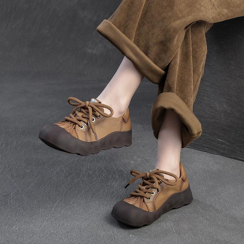 Fashion GKTINOO 2025 Spring Summer New Retro Thick Soled Shoes Casual Sneakers Big Toe Genuine Leather Women's Flat Platform Shoes