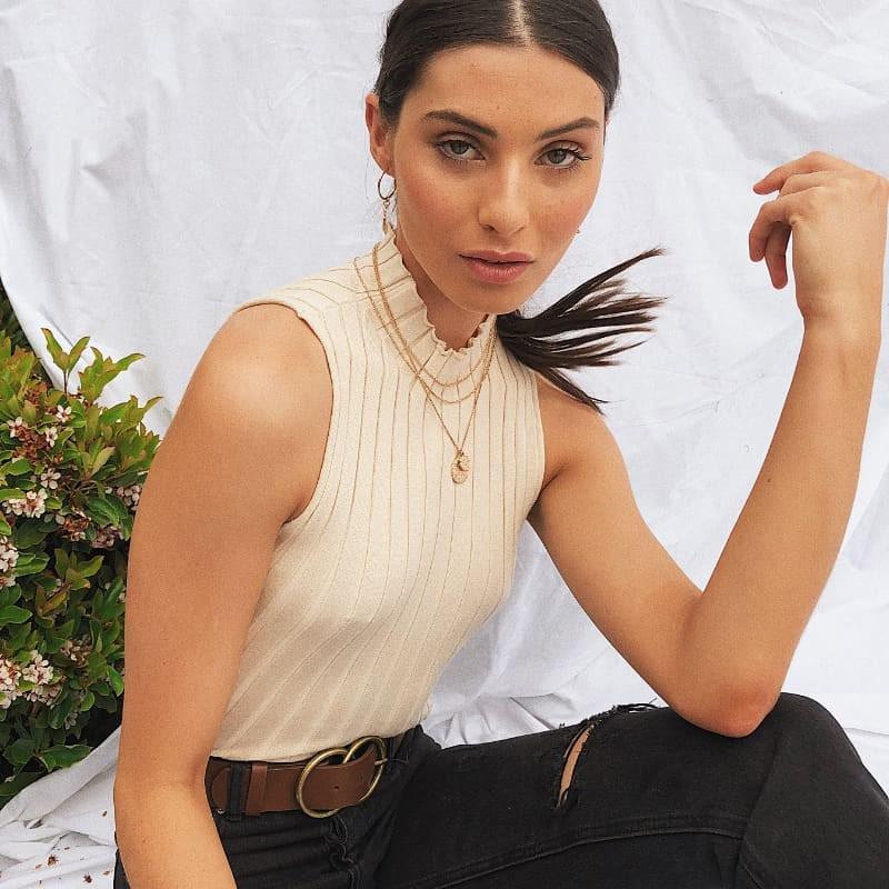 Женский сексуальный полосатый вязаный жилет без рукавов 2025 года - европейский и американский стиль Small