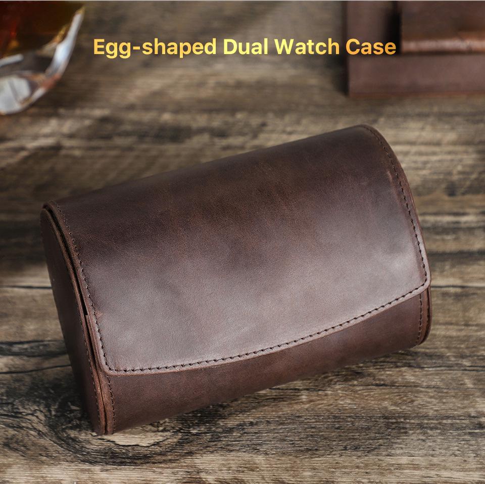 Vintage Crazy Horse Leather Watch Storage Box - Two-Piece Handmade Travel Case